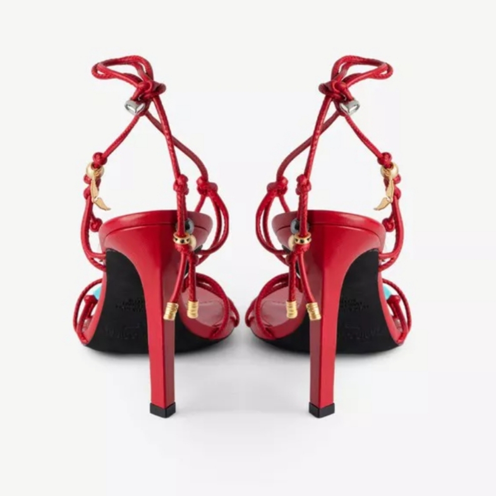 $598 Zadig & Voltaire Alana Leather charm jewel stone strappy Sandals High Heels - Picture 7 of 15